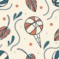Abstract pattern with leaves and geometric shapes vecto vector