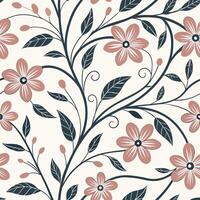 Seamless Pattern Dusty Rose Flowers Dark Teal Leaves Cream Background Repeating Floral Design Textile Print vector
