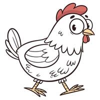 Cartoon white chicken walking with red comb and yellow beak bird poultry vector