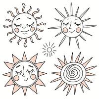Hand drawn suns with faces and blush cheeks drawing illustration vector
