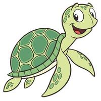 Cheerful green turtle swimming with a patterned shell cartoon vector