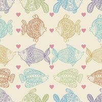 Seamless pattern with fish and hearts. vector