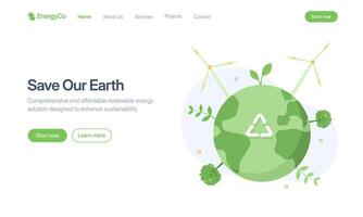 Earth with renewable energy symbols vector