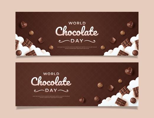 Set World Chocolate Day Celebration Banner with Assorted Chocolates and Sweet Treats