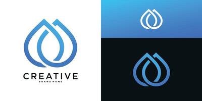 Water drop logo design with linear style. Aqua blue droplet lines icon. Premium vector