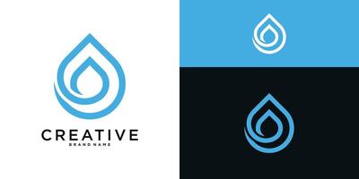 Water drop logo design with linear style. Aqua blue droplet lines. Premium vector