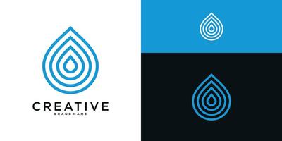 Water drop logo design with linear style. Aqua blue droplet lines vector