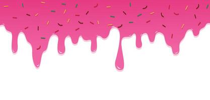 Cartoon style illustration of shiny pink icing drip with rainbow sprinkles. Ideal for bakery graphics, social media posts, dessert websites, or kids party materials vector