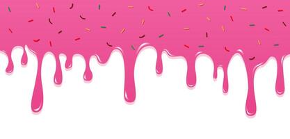 Bright and fun candy-style background featuring a pink drip icing effect with multicolor toppings. Ideal for dessert branding, sweet-themed content, and cartoon-inspired graphics vector