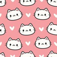 Seamless pattern background with cute cats face with hearts cartoon doodle on pink, Childish animal pattern for kids vector