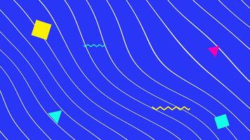 Colorful animated shapes move across a blue background creating dynamic patterns video