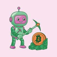 A cartoon robot holding a shovel and digging a hole vector