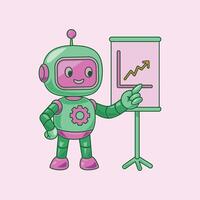 A cartoon robot pointing at a board with a graph on it vector