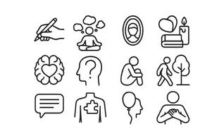 Exploring Inner Worlds Symbolic Mental Health Icon Set for Web Design vector