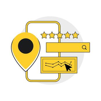 Yellow Smartphone App Interface Location Five Stars Graph Search application vector