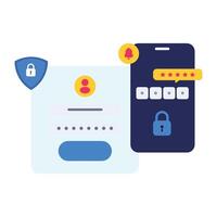 Mobile Phone Login Screen Security App Interface Design Blue Yellow Red Icons Password Input vector