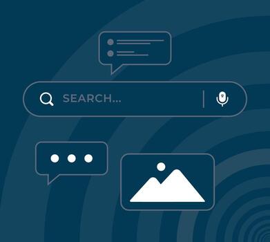 Dark Teal Background with Search Bar Chat Icons and Image Gallery Symbol search engine vector