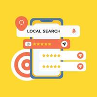 Smartphone Displaying Local Search Results with Five Star Ratings and Location Pin Icon on vector