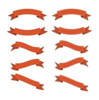 Ten Orange Ribbon Banners Various Styles Flat Design Elements Set vector