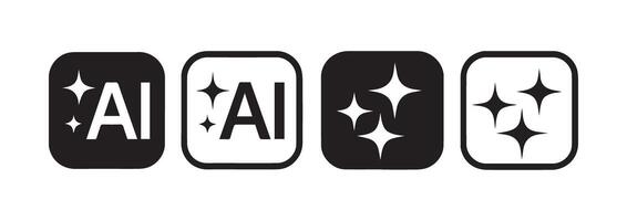 Black and White A I Icons with Sparkling Stars Rounded Square Frames Digital Asset vector