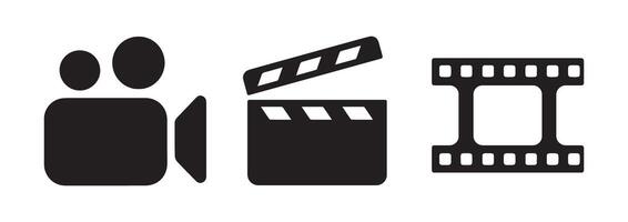 Black Filmmaking Icons Camera Clapperboard Film Reel Simple Graphic Design vector