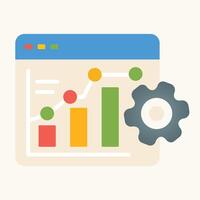Webpage Showing Upward Trending Bar Graph with Gear Icon Beige Cream Yellow Green Red Blue vector