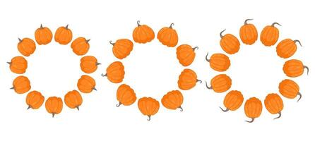 Round pumpkin frame. Autumn frame or border. For packaging, food design. Space for text. Autumn decoration in flat style. vector
