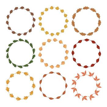 Autumn leaves circle frame. Hello autumn. Space for text. Set seasonal frame isolated on white background vector