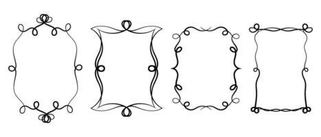 Set of decorative frames. Abstract black and white antique style frame. Hand drawn black outline borders isolated on white background. Simple doodle, element design. vector
