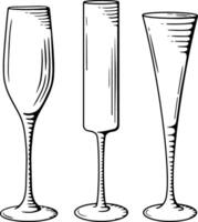 Hand-drawn outline of champagne glasses in minimalistic style vector