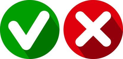 Green tick and red cross set icon Check mark clipart collection vector