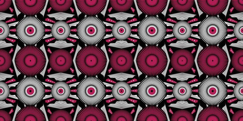 African ethnic traditional red purple pattern. seamless beautiful Kitenge, chitenge style. fashion design in colorful. Geometric circle abstract motif. Floral Ankara prints, African wax prints.