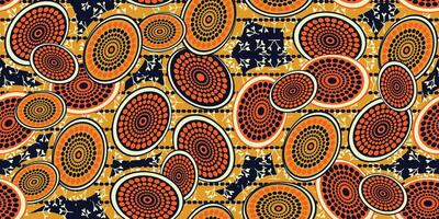 African ethnic traditional orange pattern. seamless beautiful Kitenge, chitenge style. fashion design in colorful. Geometric circle abstract motif. Floral Ankara prints, African wax prints. vector
