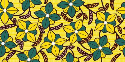 African ethnic traditional yellow,yellow pattern. seamless beautiful Kitenge, chitenge, dutch wax style. fashion design in colorful. botanical abstract motif. floral Ankara prints, African wax prints. vector