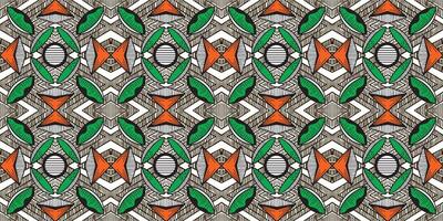African ethnic traditional green, orange white color pattern. seamless beautiful Kitenge, chitenge style. fashion design in colorful. Geometric abstract motif. Ankara prints, African wax prints. vector