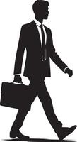 Silhouette of a businessman walking with a briefcase in a suit and tie vector