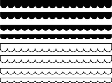 scalloped border shape. Texture ribbons. elements seamless frame. Wave edge seamless stripes for divide and separate. Black repeated squiggle stroke pack. vector