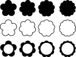 Circle and scalloped frames. oval and square scalloped frames. Scallop edge shape set. Geometric shapes with scallop and zigzag edges vector