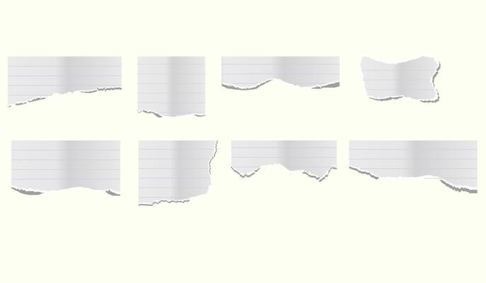 torn pieces of checkered paper. Notebook sheet pieces with torn edges. Ripped checkered Paper Torn Edges. Piece of smooth ripped checkered paper. lined and crumpled effect