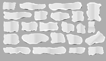 Torn Paper. White ripped paper strips collection. Realistic paper scraps with torn edges. torn paper pieces in various shapes. Decoration ornament art. vector