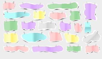 Torn Colorful Paper with sticky tape. Colorful torn paper pieces in various shapes. vibrant torn paper. Decoration ornament art vector