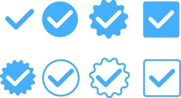 Checkmark icon. Blue check mark icon set. tick mark with checkbox icons. symbolizing success. Verified account symbol vector