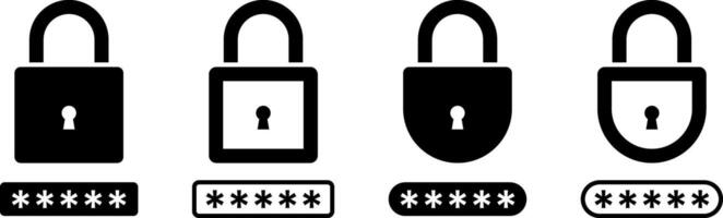 lock with password icon set. login successful icons for privacy. Account protection. key protection. Account protection vector