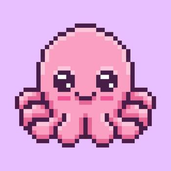 Adorable octopus character in a retro pixel art style. Featuring large, sparkling eyes and a friendly smile, making it perfect for game sprites, stickers or cute avatars vector