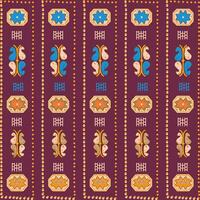 a purple and orange pattern with flowers and leaves vector