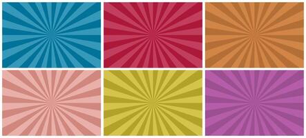 Collection of bright color striped backgrounds. Vintage radial art prints. Abstract pop artwork retro patterns for your design and ideas. Can be used like cards, posters, placards etc vector