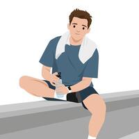 Man Stretching and Hydrating After Workout. vector