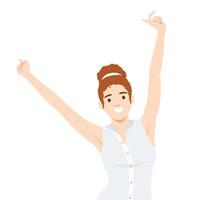 Joyful Woman Celebrating with Arms Raised. vector