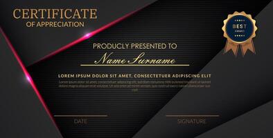 Creative certificate of appreciation best award template with abstract black pink light background, Use for print, certificate, diploma, graduation... vector