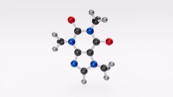 Structural chemical formula of caffeine molecule. 3D animation 2 video